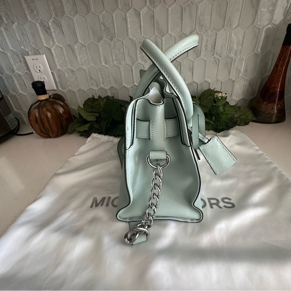 Michael Kors Mint Green Leather Satchel With Silver-Tone Hardware & Dust Bag - Picture 8 of 14